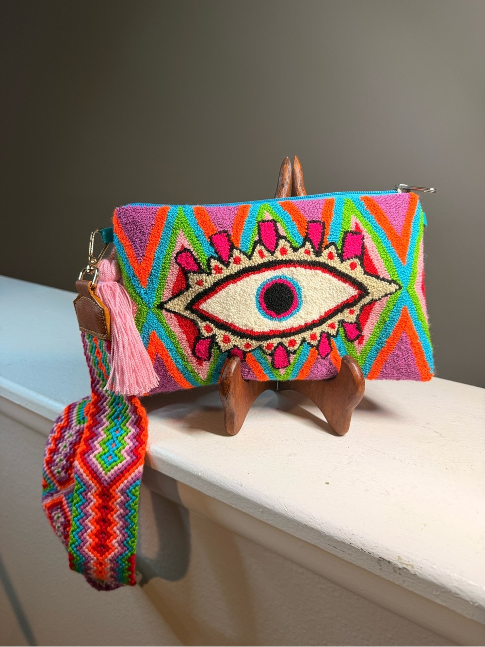 Wayuu Evil Eye Punch Needle Clutch Crossbody Colorful Boho Artisan Bag